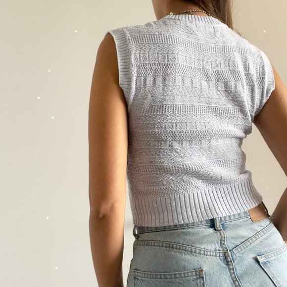 27 Miles Malibu | Pastel baby blue knit sleeveless button up vest sweater top XS - Picture 4 of 8